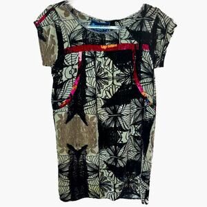 Custo Barcelona 100% Silk Velvety Boho Tunic Dress - BLACK